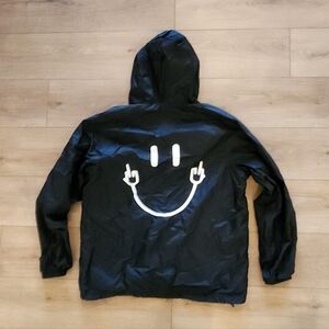 Stylish Black Raincoat with Smiley Design